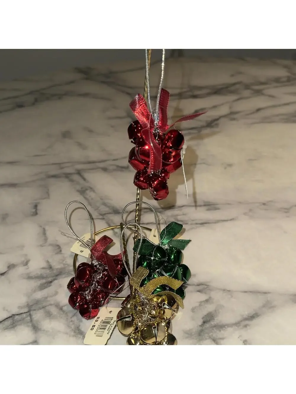 Bath & Body Works Jingle Bell Cluster Gift Tags 4 new vintage Ornaments Gold Red